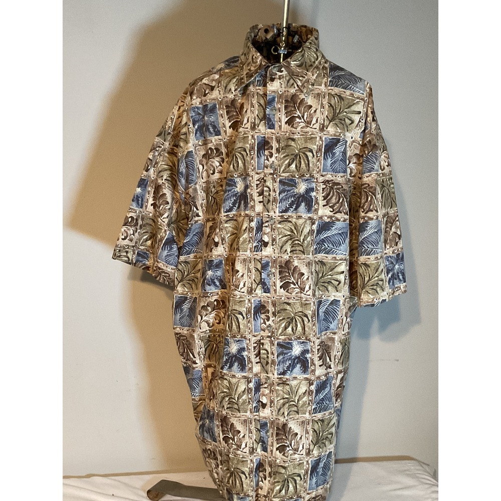 St Johns Bay Island Style Mens XL Tall Tropical Palm Leaf Cotton Button Shirt